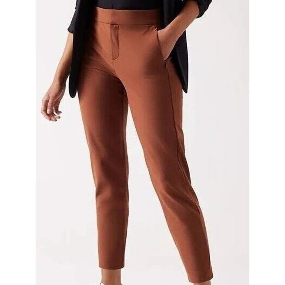 Athleta Stellar Skinny Trouser Women 4 Rust Orange High Rise Stretch Pants Fall